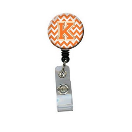 CAROLINES TREASURES Letter K Chevron Orange and White Retractable Badge Reel CJ1046-KBR